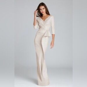 Rickie Freeman For Teri Jon New Jacquard Coloumn Gown In Light Shimmer Gold 12